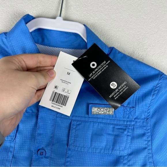 NEW Ocean Coast Bluetiful Blue Button Up Short Sleeve Shirt Size Medium - Picture 10 of 10